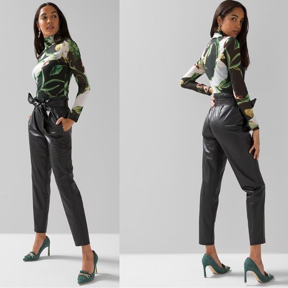 White House Black Market Pants - NWT Vegan Leather Paperbag Straight Pant White House Black Market WHBM Size 6L